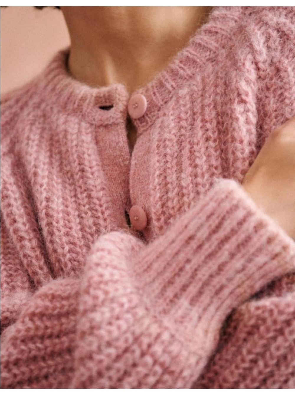 Cozy Pink Button-Up Knit Cardigan Sweater - Picture 2 of 9